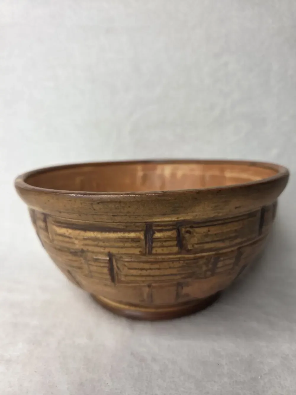 Studio Art Ceramic Basket Weave Look Bowl Shades Of Brown Marked